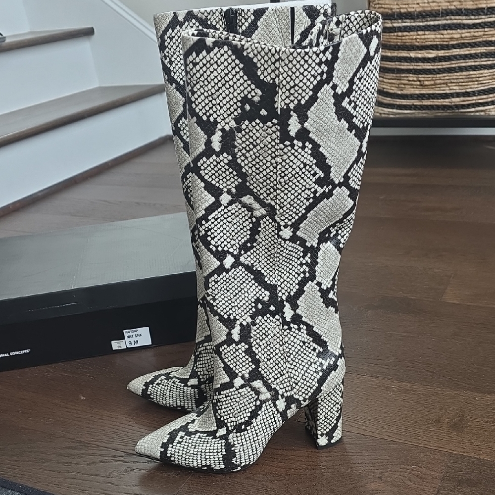INC Snakeskin Pattern Knee-High Boots, Size 9